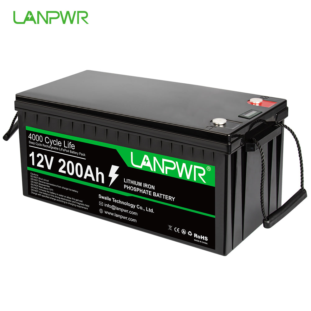 LANPWR 12V 200Ah Plus LiFePO4 Battery, Built-in 200A BMS, 2560Wh Energy, Maximum Continuous Load 2560W