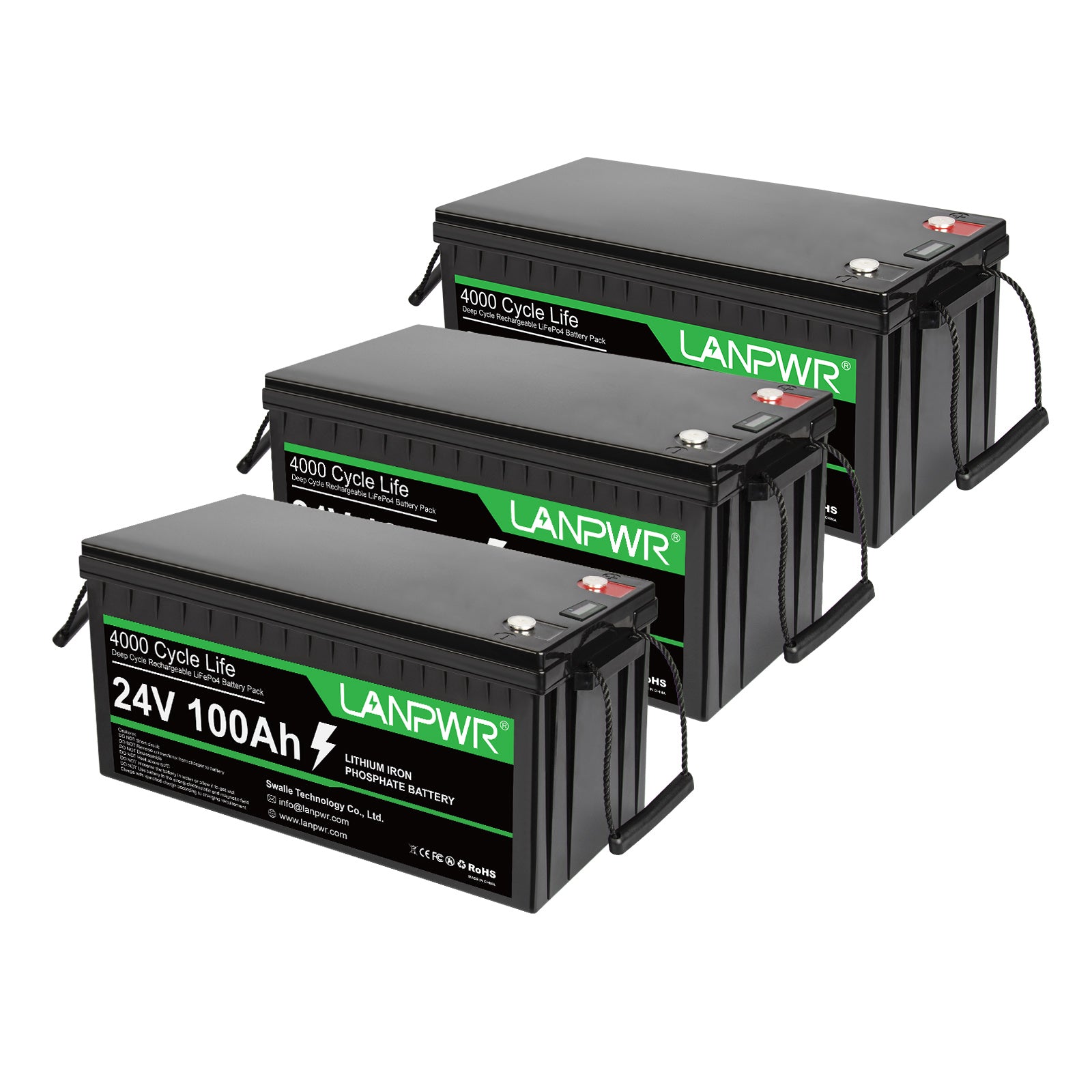 LANPWR 24V 100Ah LiFePO4 Lithium Battery LiFePO4 Battery Max. 2560W Load Power, Perfect for Camping, Motorhome, Solar System, Boat and Off-Grid System