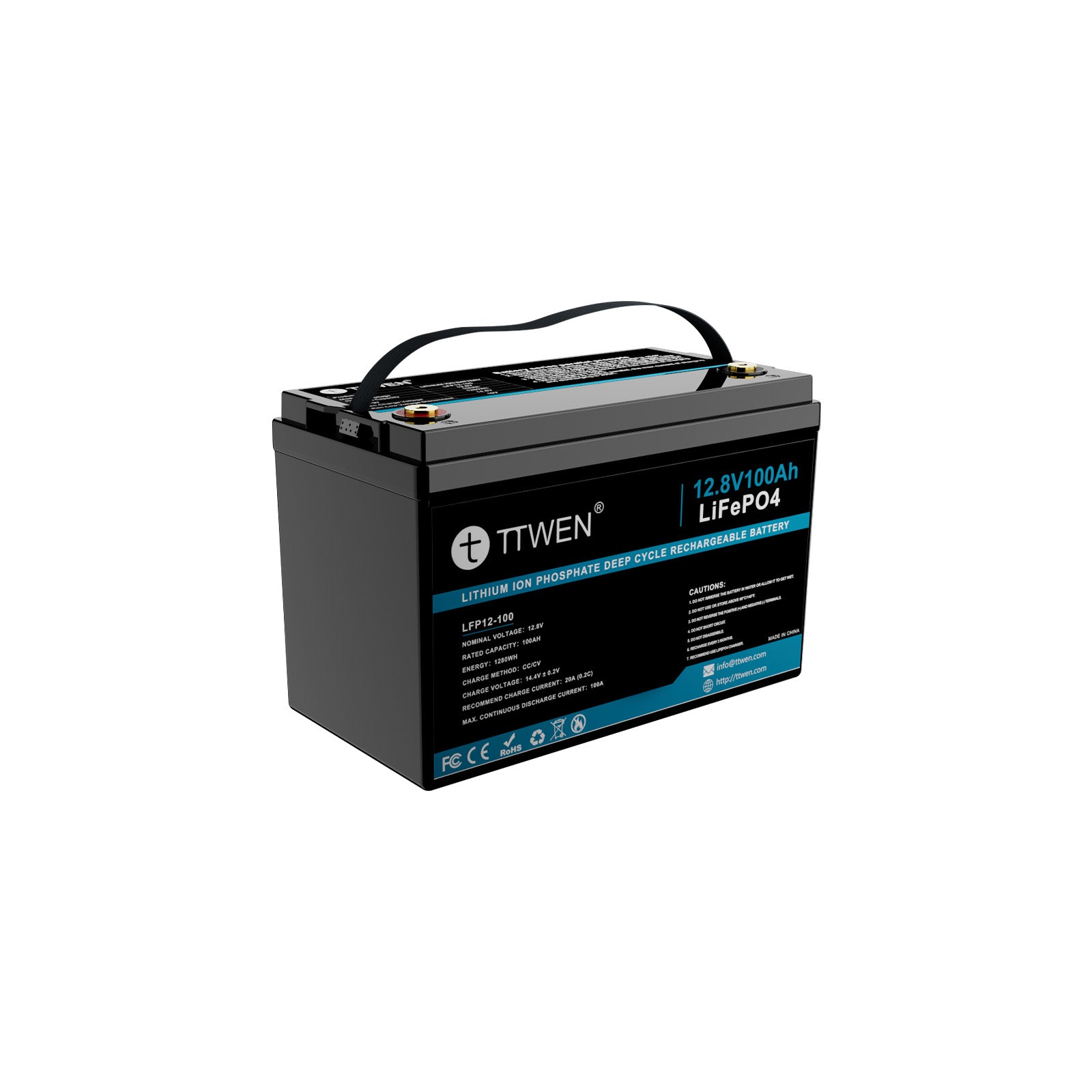 TTWEN 12.8V 100Ah LiFePO4 Lithium Deep Cycle Battery