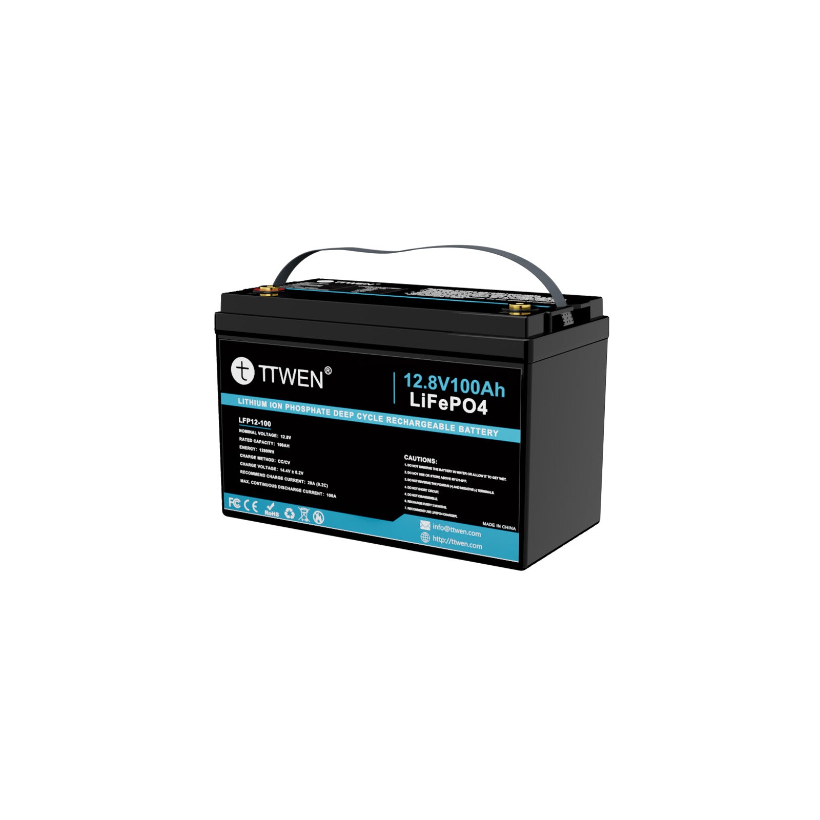 TTWEN 12.8V 100Ah LiFePO4 Lithium Deep Cycle Battery