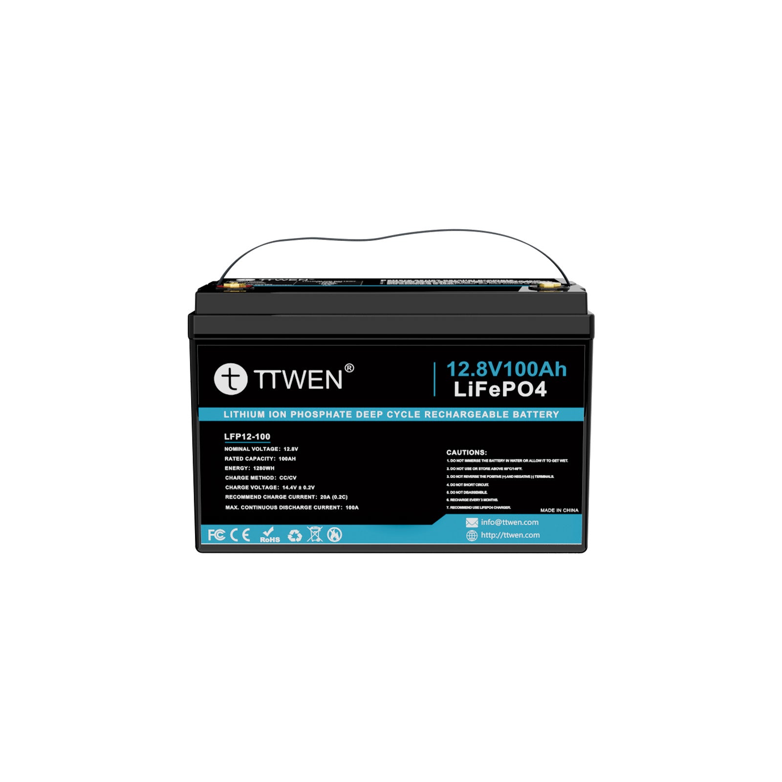 TTWEN 12.8V 100Ah LiFePO4 Lithium Deep Cycle Battery