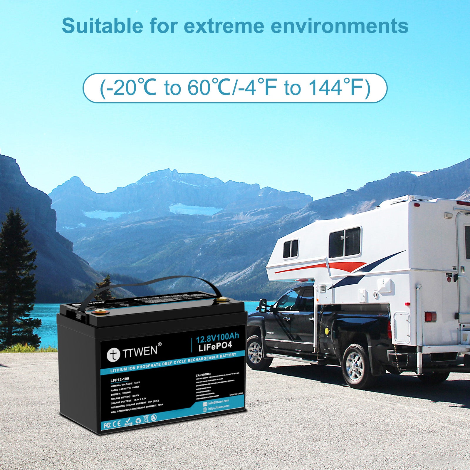 TTWEN 12.8V 100Ah LiFePO4 Lithium Deep Cycle Battery