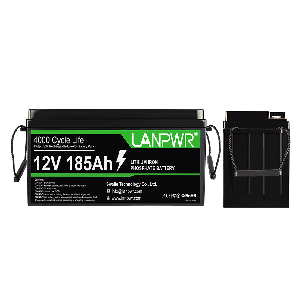 LANPWR 12V 185Ah LiFePO4 Battery, Built-In 100A BMS, 2360Wh Energy