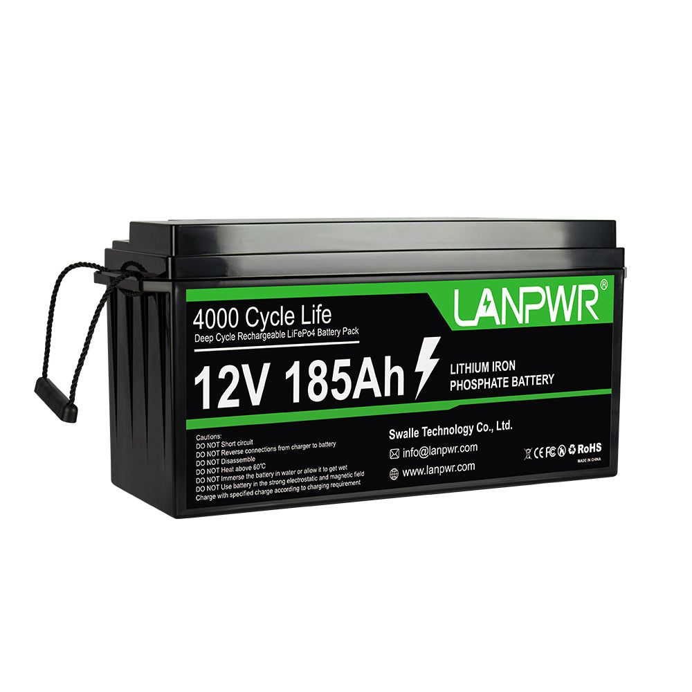 LANPWR 12V 185Ah LiFePO4 Battery, Built-In 100A BMS, 2360Wh Energy