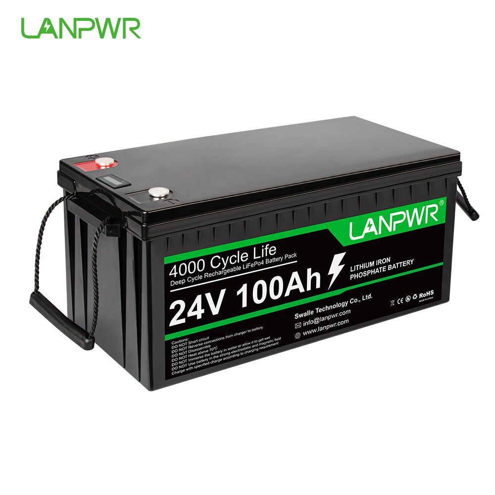 LANPWR 24V 100Ah 2560Wh LiFePO4 Lithium Battery for RV/Marine