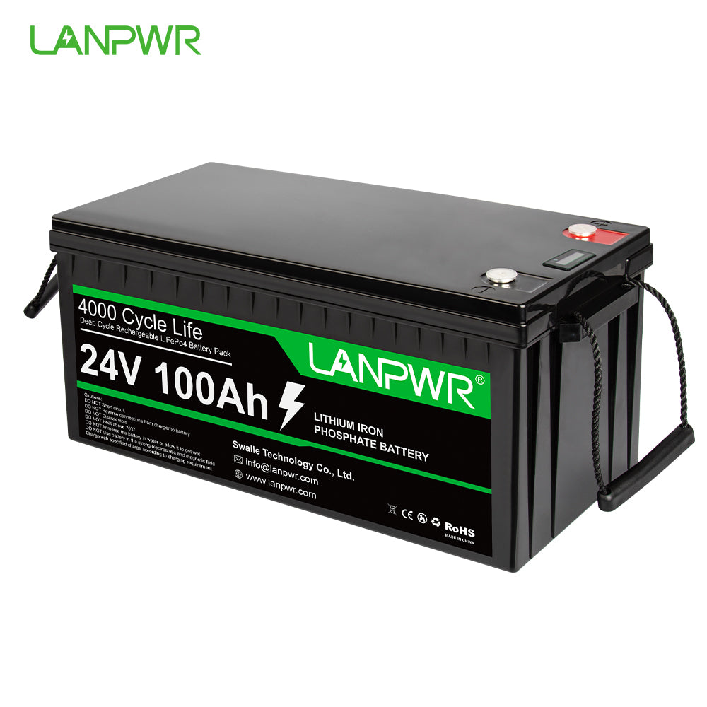 LANPWR 24V 100Ah LiFePO4 Lithium Battery LiFePO4 Battery Max. 2560W Load Power, Perfect for Camping, Motorhome, Solar System, Boat and Off-Grid System