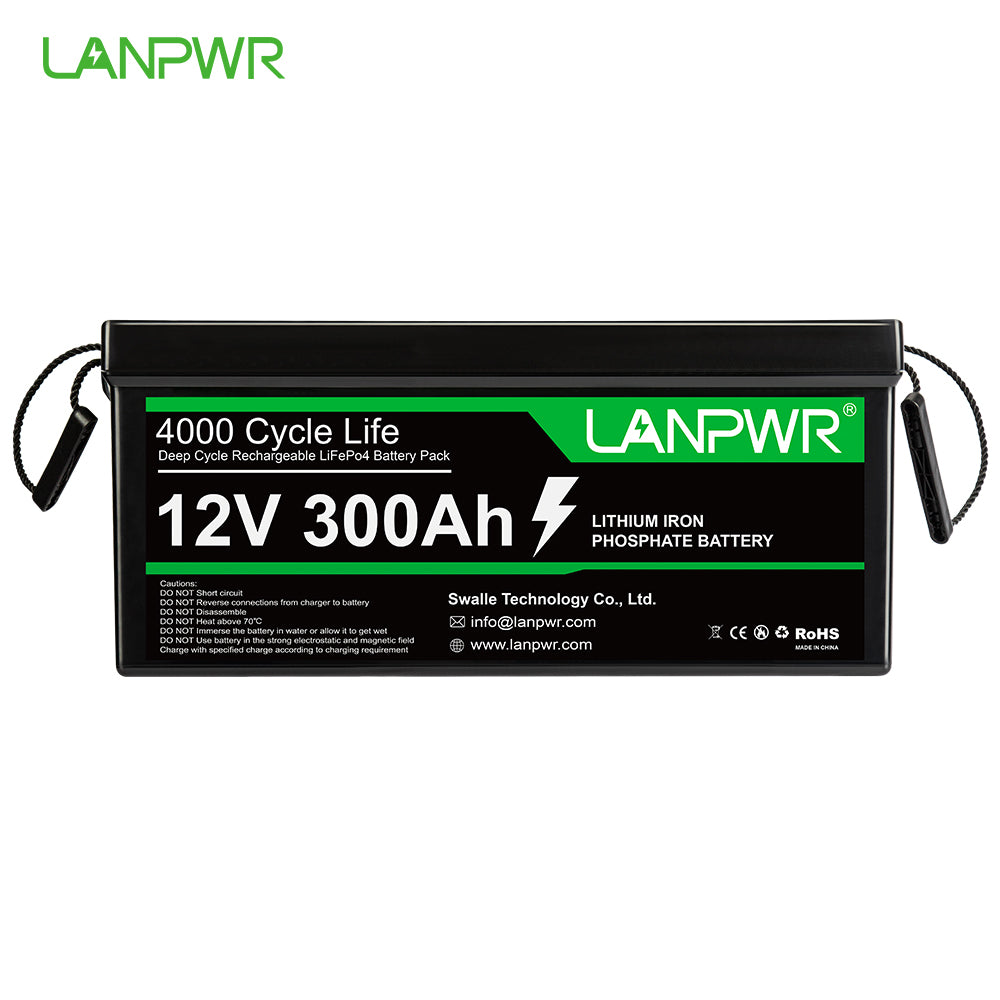 LANPWR 12V 300Ah Lithium Battery LiFePO4 Battery Max. Load Power 2560W for Camping, Motorhome, Solar Home System, Solar Trailer, Golf Carts, Boat and Off-Grid System
